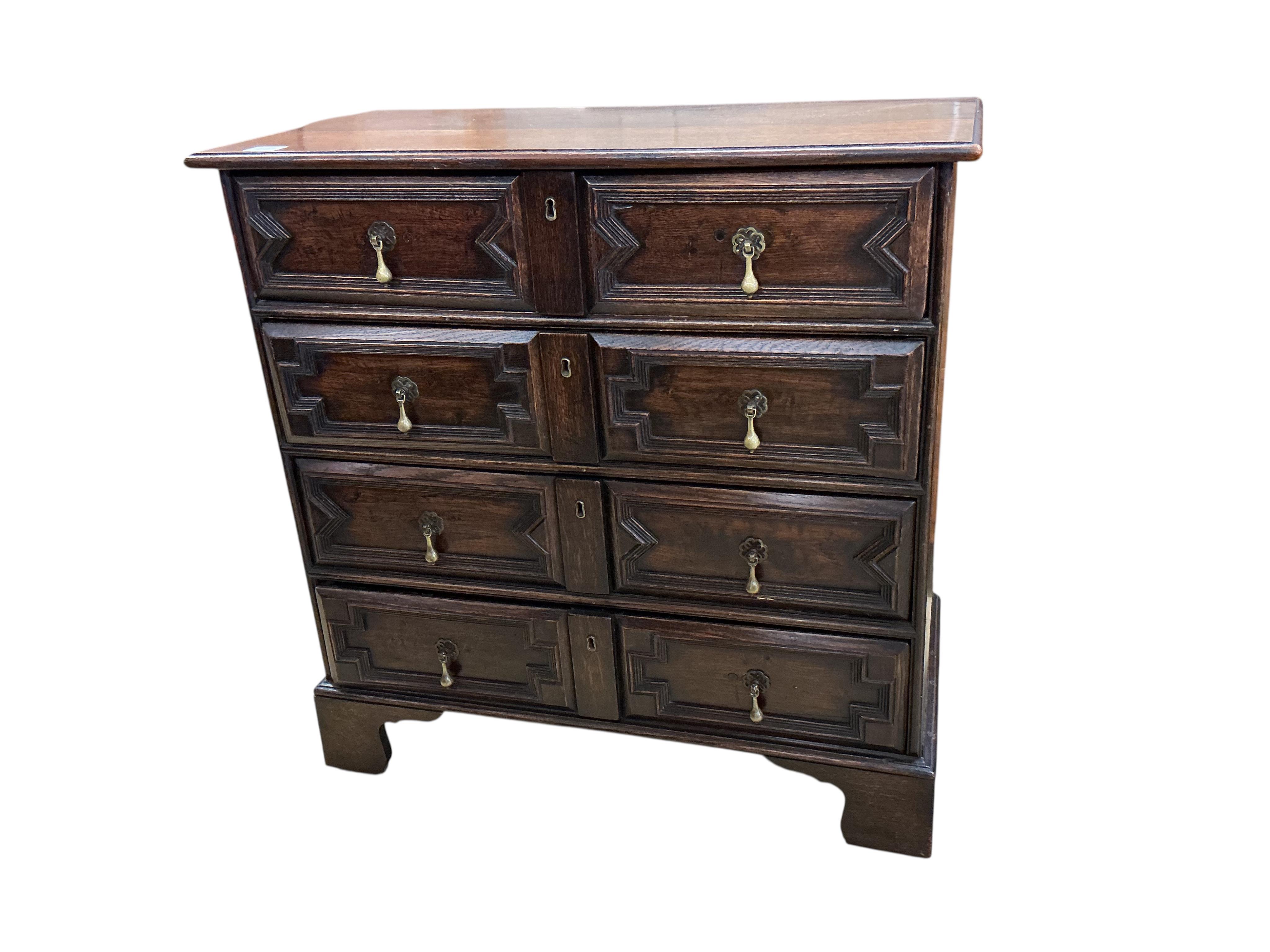 An 18th century and later oak chest of drawers, width 88cm, depth 44cm, height 90cm